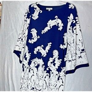 Sandra Darren Women Black White Bell Sleeve Patterned Dress  Size 10